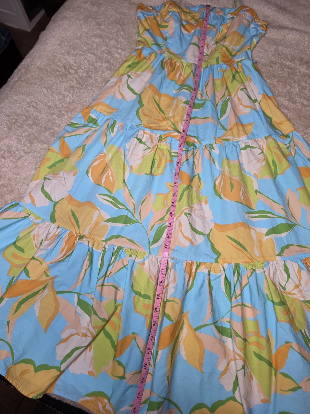 Flying Tomato Blue Floral Tiered Maxi Dress with Yellow & Green Leaves